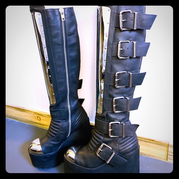 Dolls Kill Knee High Platform Buckle Boots - Picture 1 of 4